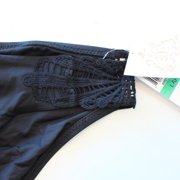 Becca Sunburst Crochet Side Tab Bikini Bottom Black Large NWT - Picture 5 of 7
